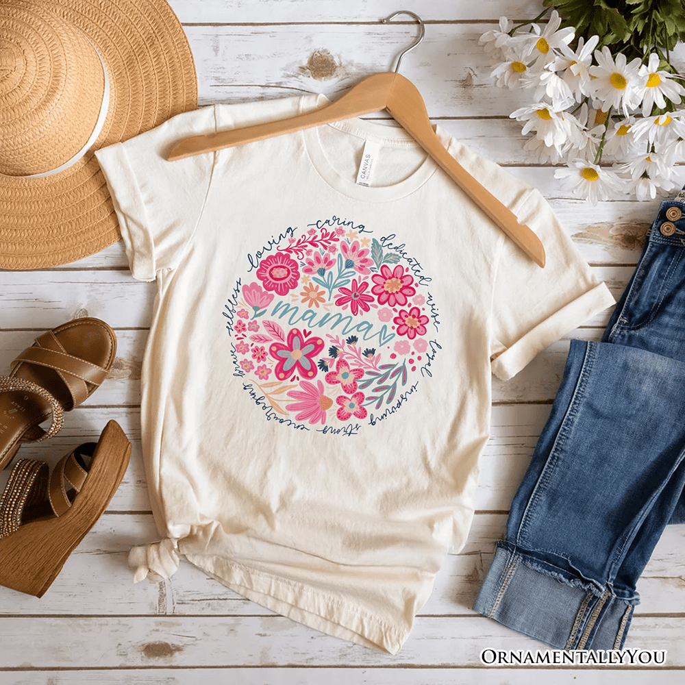 Inspiring Floral Mama T-Shirt, White, Black and Natural Boho Tee for Strong and Loving Mothers - Ed's Plant Shop