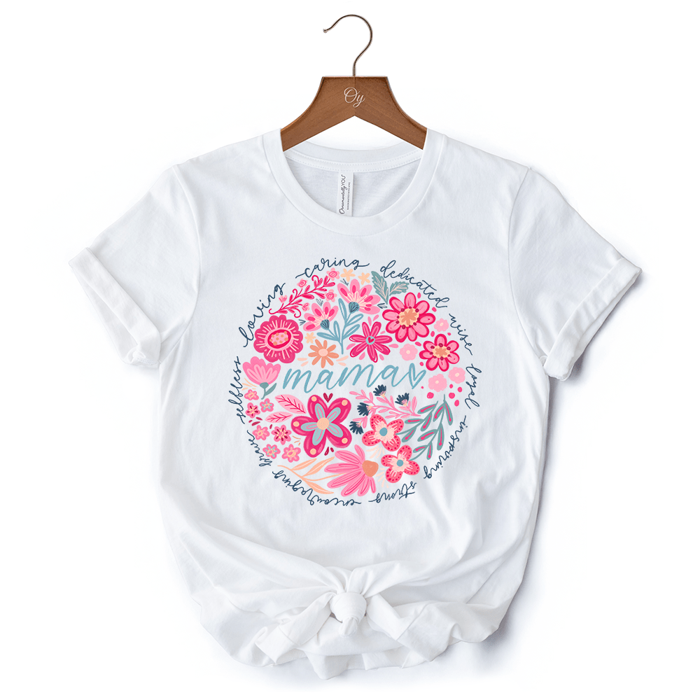 Inspiring Floral Mama T-Shirt, White, Black and Natural Boho Tee for Strong and Loving Mothers - Ed's Plant Shop