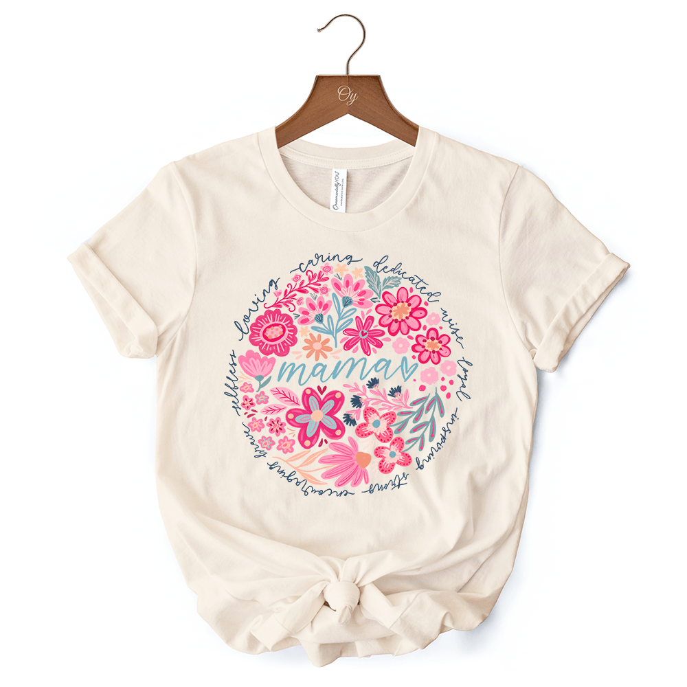 Inspiring Floral Mama T-Shirt, White, Black and Natural Boho Tee for Strong and Loving Mothers - Ed's Plant Shop