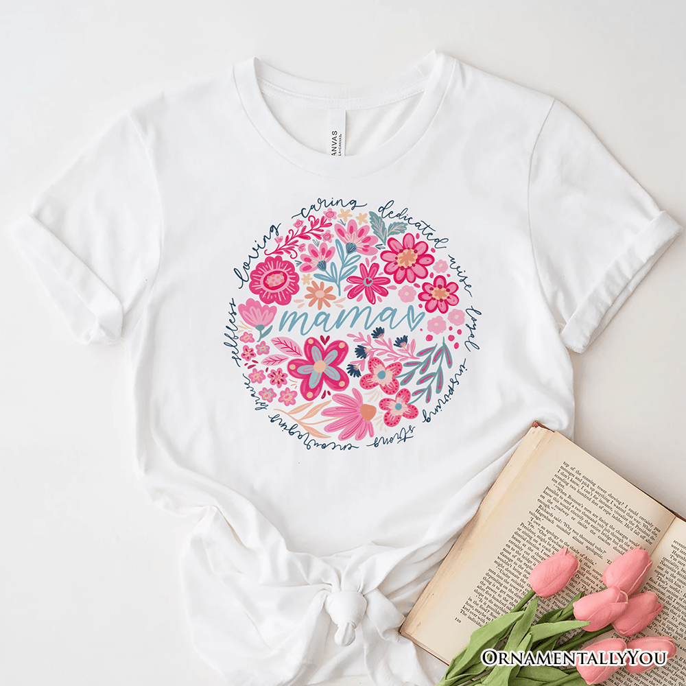 Inspiring Floral Mama T-Shirt, White, Black and Natural Boho Tee for Strong and Loving Mothers - Ed's Plant Shop