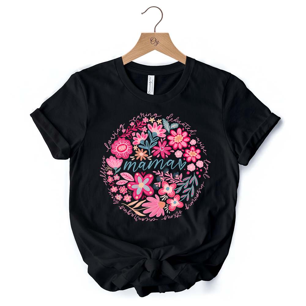 Inspiring Floral Mama T-Shirt, White, Black and Natural Boho Tee for Strong and Loving Mothers - Ed's Plant Shop