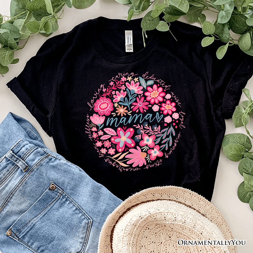 Inspiring Floral Mama T-Shirt, White, Black and Natural Boho Tee for Strong and Loving Mothers - Ed's Plant Shop
