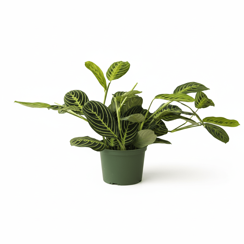 Potted maranta lemon lime plant with green leaves on a white background