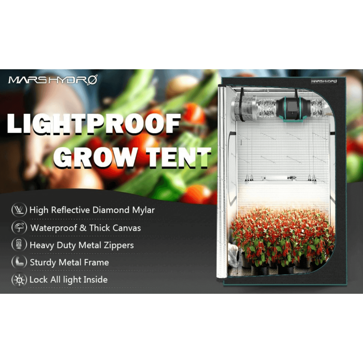 Mars Hydro 2' x 2' x 4' 8" Indoor Grow Tent – 1680D Oxford, Lightproof, Durable - Ed's Plant Shop