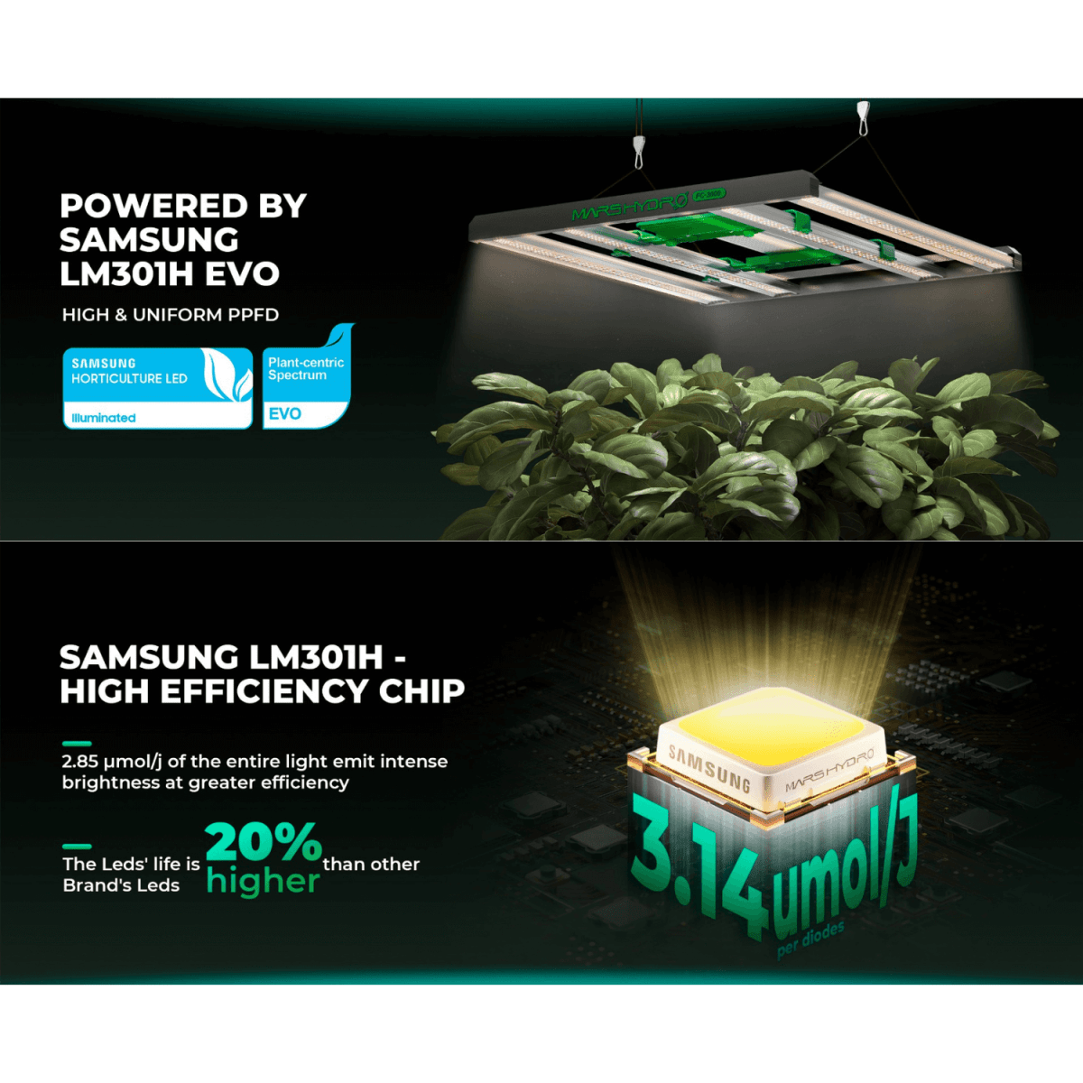 Mars Hydro FC3000 - EVO 300W Smart Grow System Samsung LM301H LED Grow Light - Ed's Plant Shop