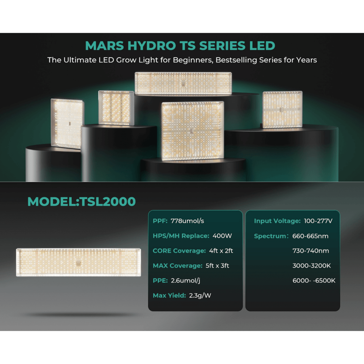 Mars Hydro TSL 2000 300W Dimmable Full Spectrum LED Grow Light | High - Efficiency Lighting - Ed's Plant Shop