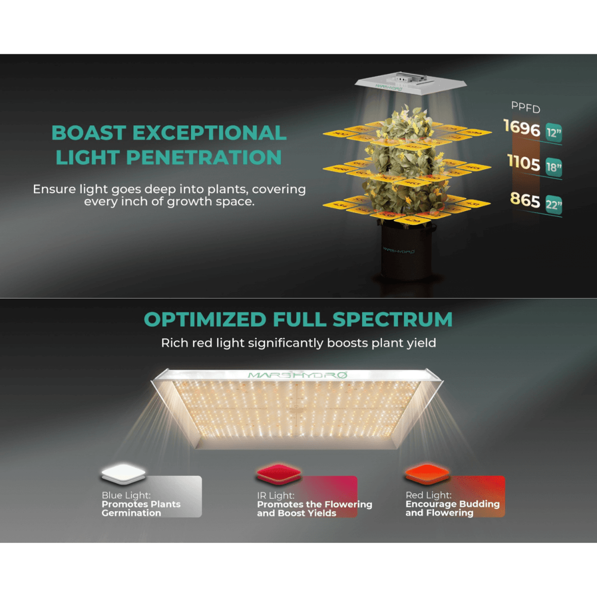 Mars Hydro TSW 2000 300W Dimmable Full Spectrum LED Grow Light - Ed's Plant Shop