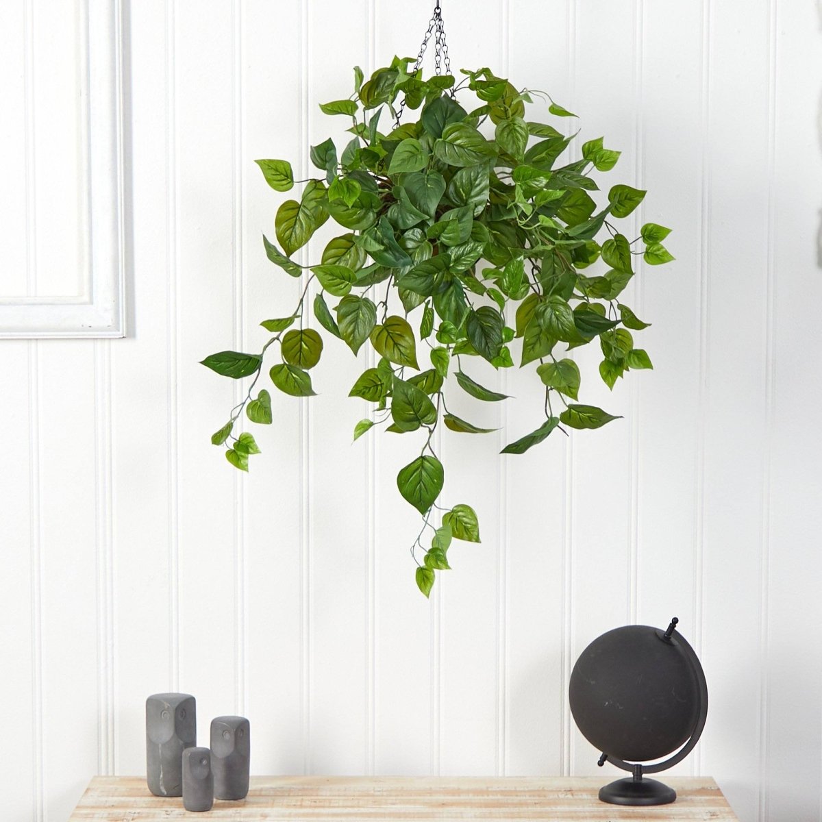 2.5-foot artificial Philodendron plant in hanging basket with cascading green leaves