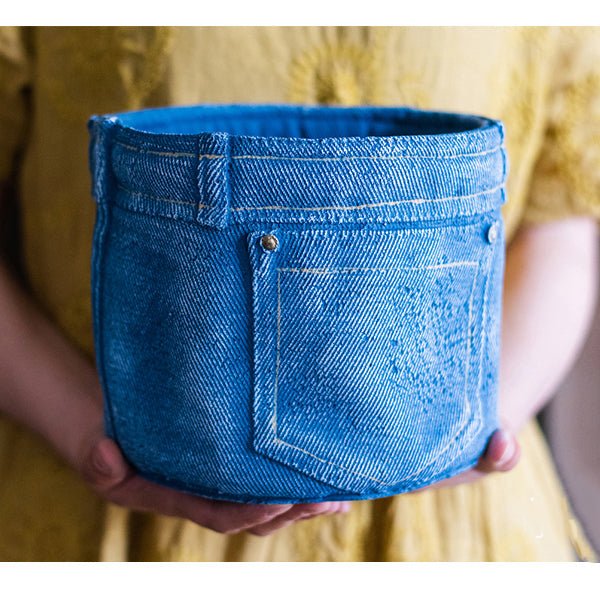Pants for Plants – Blue Jeans Cement Planter with Drainage Hole - Ed's Plant Shop