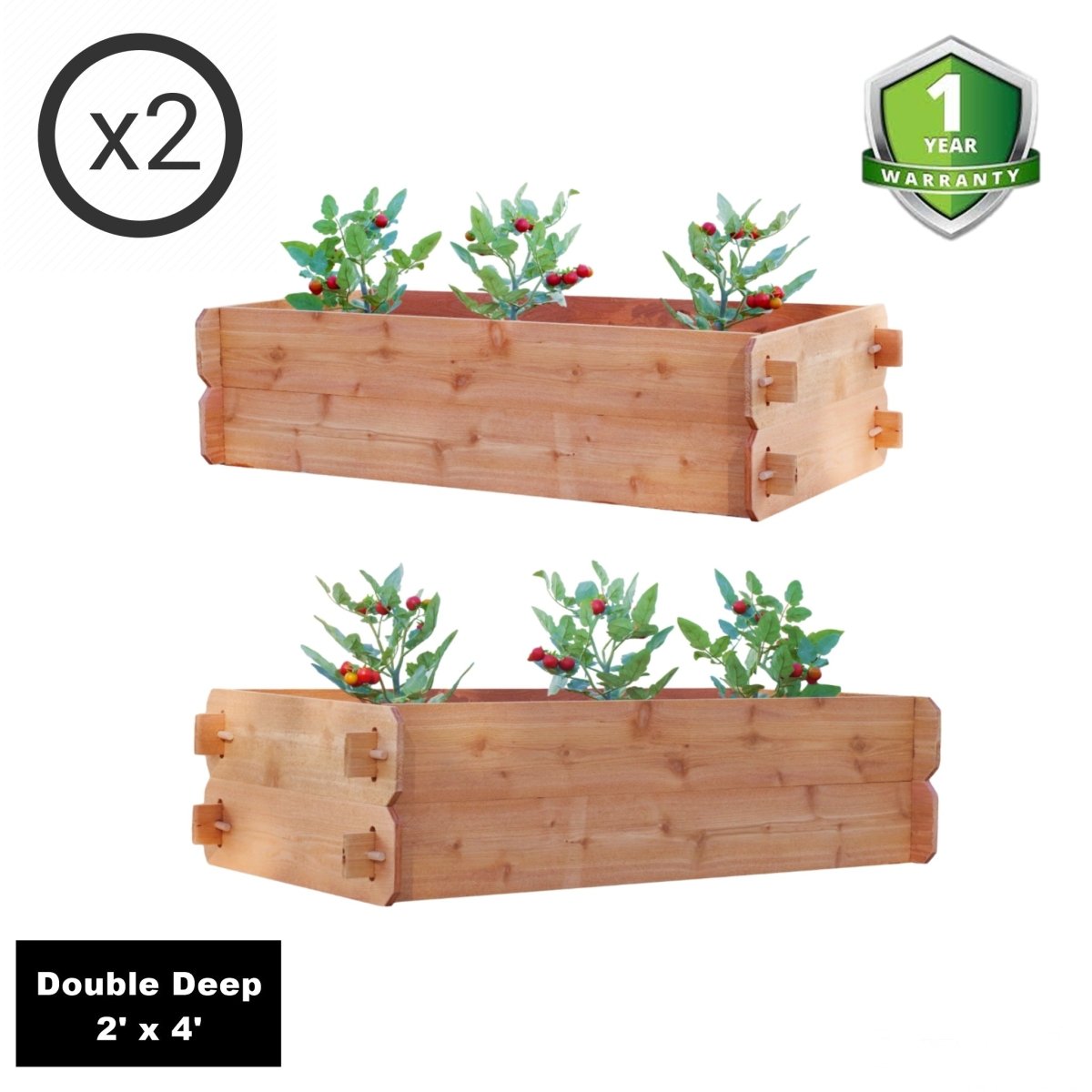 SET OF 2 Timberlane Gardens Easy Raised Garden Bed Kits. Double Deep. Select Cedar. Mortise & Tenon. 2' W x 4' L - Ed's Plant Shop