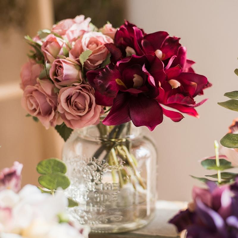 Small Silk Cymbidium Orchid Bouquet (7 Stems, 3 - inch Blooms) - Ed's Plant Shop