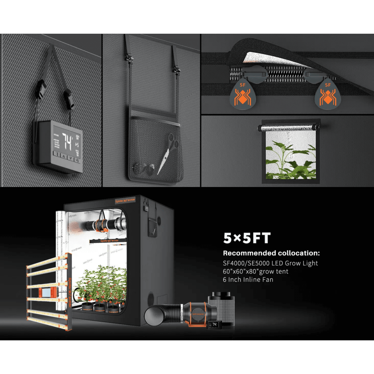 Spider Farmer 5' x 5' x 6' 8" Indoor Grow Tent | Pro - Grade & Sturdy - Ed's Plant Shop