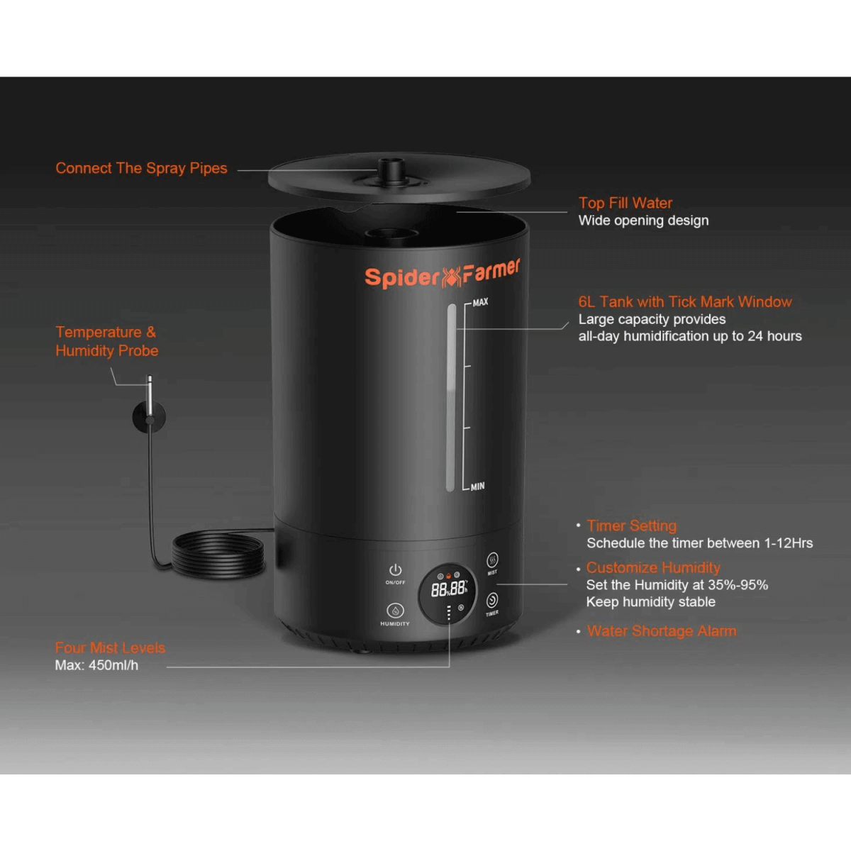 Spider Farmer Cool Mist Humidifier 6L | Compact Humidity Solution for Grow Tents - Ed's Plant Shop