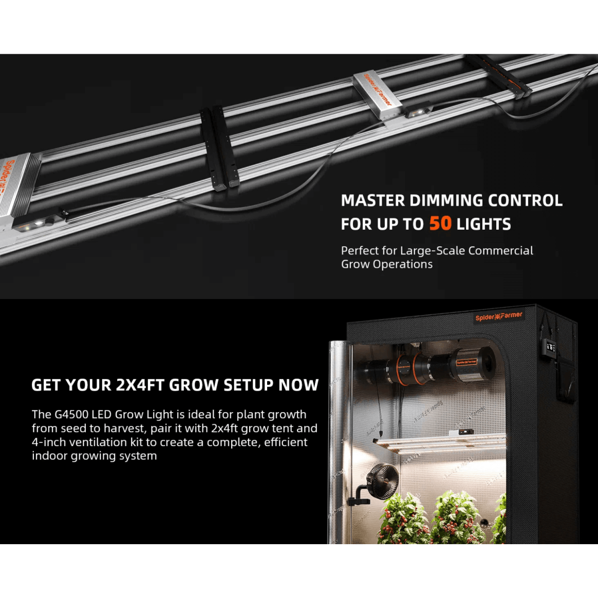 Spider Farmer G4500 450W Dimmable Full Spectrum LED Grow Light - Ed's Plant Shop