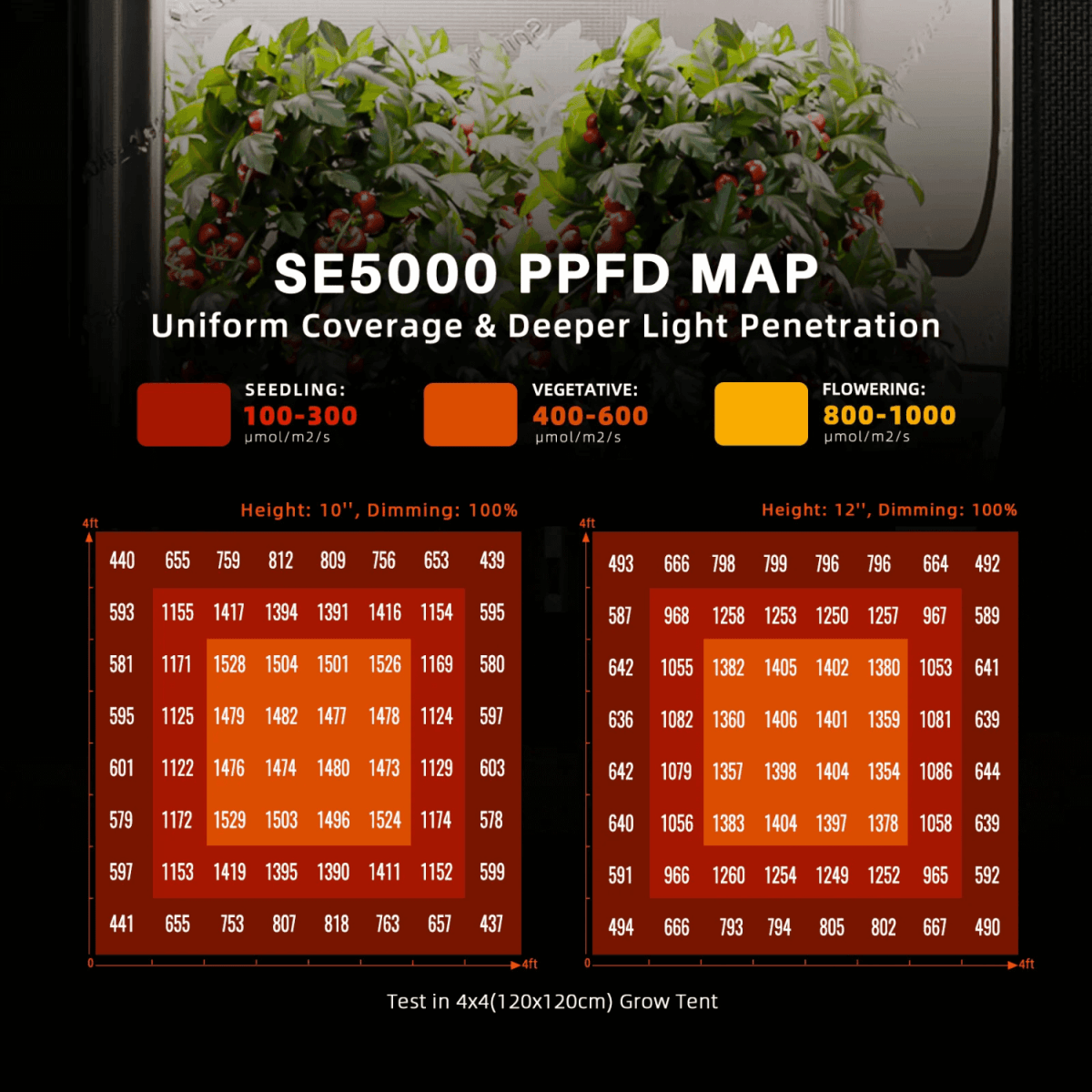 Spider Farmer SE5000 480W Dimmable Full Spectrum LED Grow Light - Ed's Plant Shop