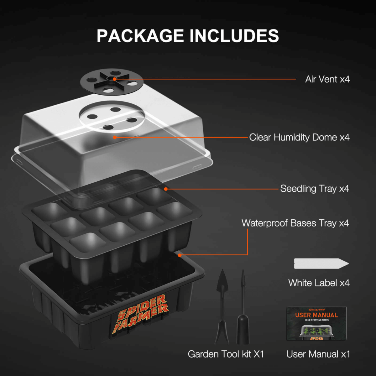 Spider Farmer Seed Starting Trays (4 - Pack) | 12 - Cell Trays with Domes for Optimal Germination - Ed's Plant Shop