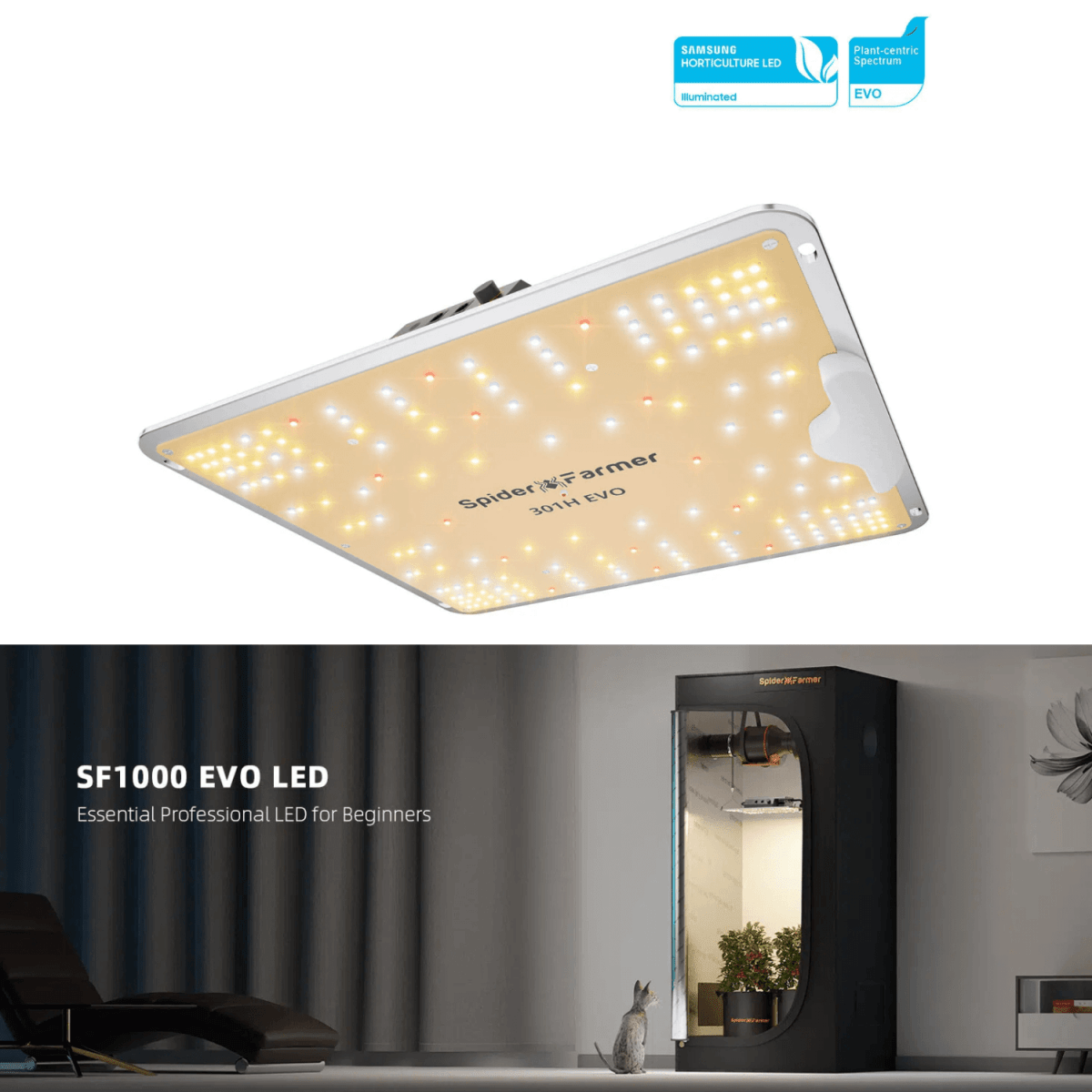 Spider Farmer SF1000 100W Dimmable Full Spectrum LED Grow Light | Advanced Horticulture Lighting - Ed's Plant Shop