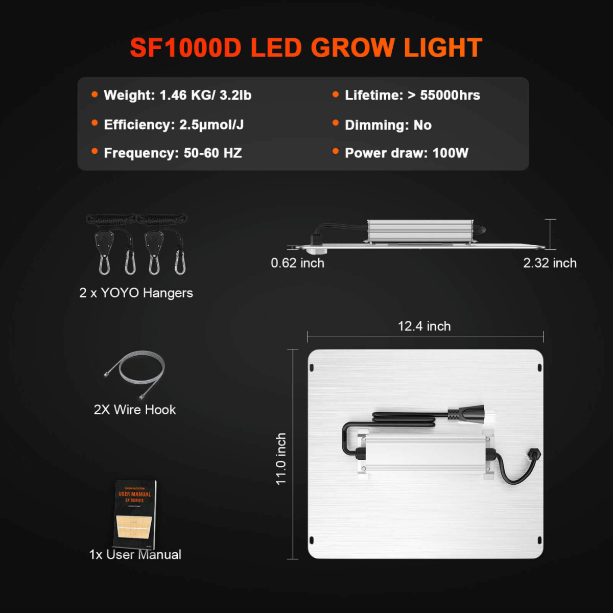 Spider Farmer SF1000D LED Grow Light | Full Spectrum, Energy Efficient, 100W - Ed's Plant Shop