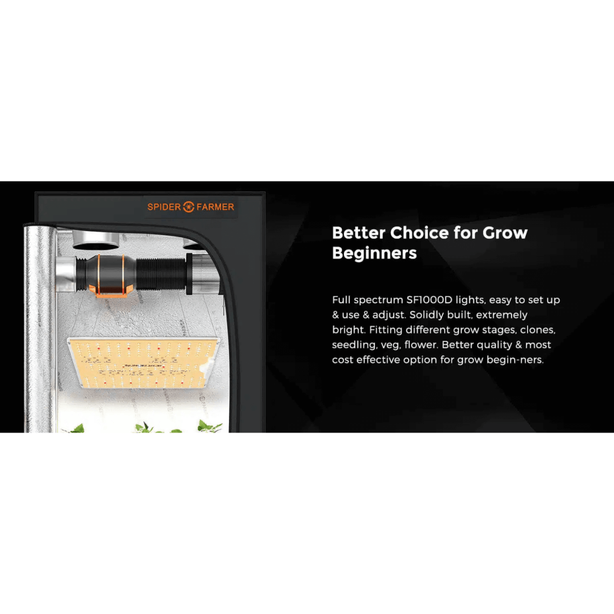 Spider Farmer SF1000D LED Grow Light | Full Spectrum, Energy Efficient, 100W - Ed's Plant Shop