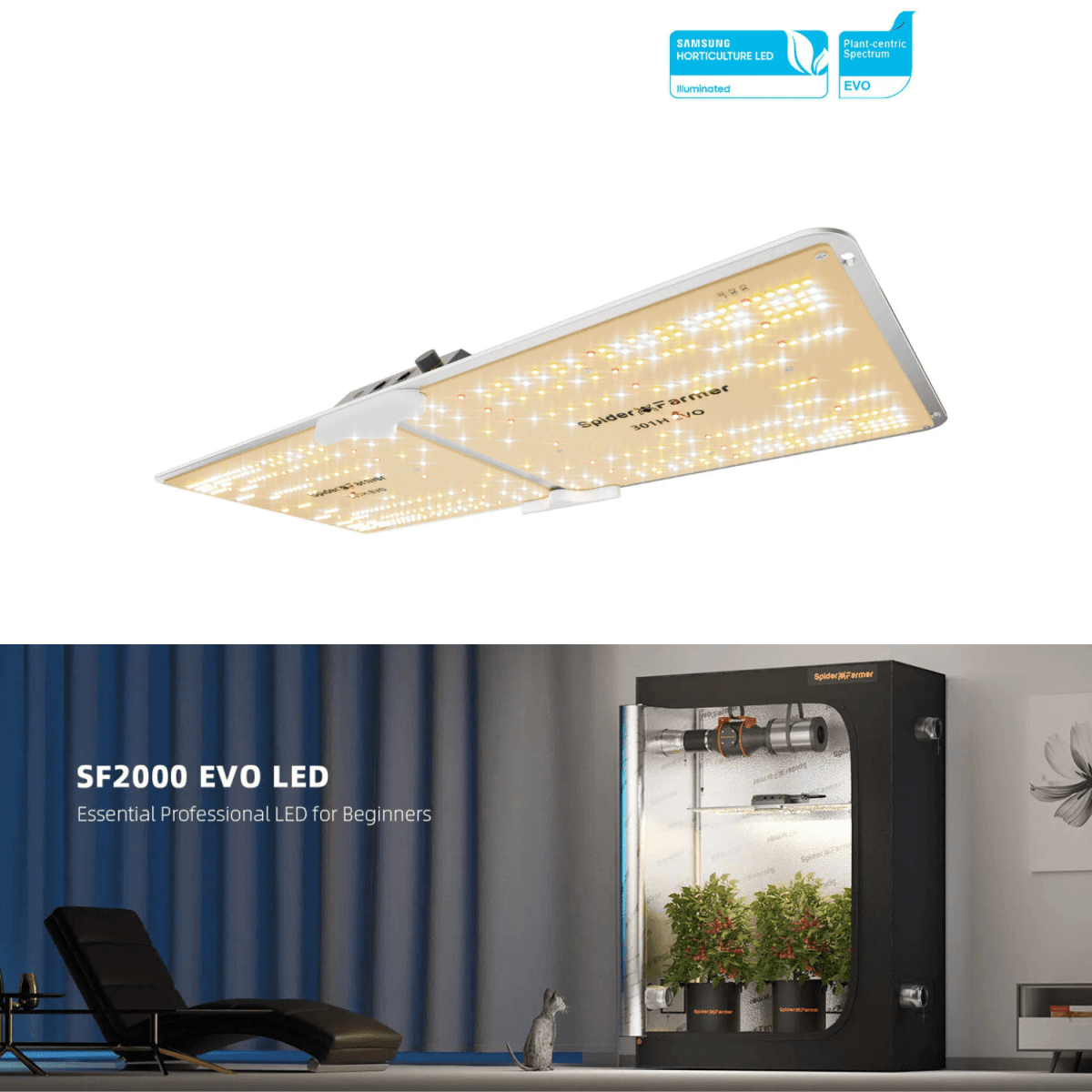 Spider Farmer SF2000 200W Dimmable Full Spectrum LED Grow Light - Ed's Plant Shop