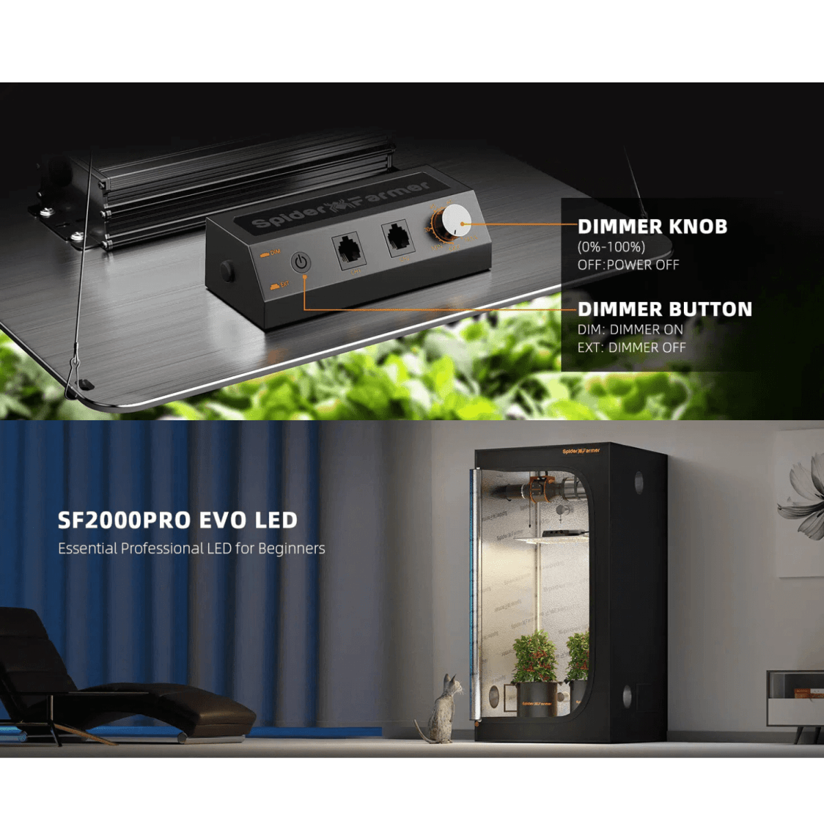 Spider Farmer SF2000Pro 200W Dimmable Full Spectrum LED Grow Light - Ed's Plant Shop