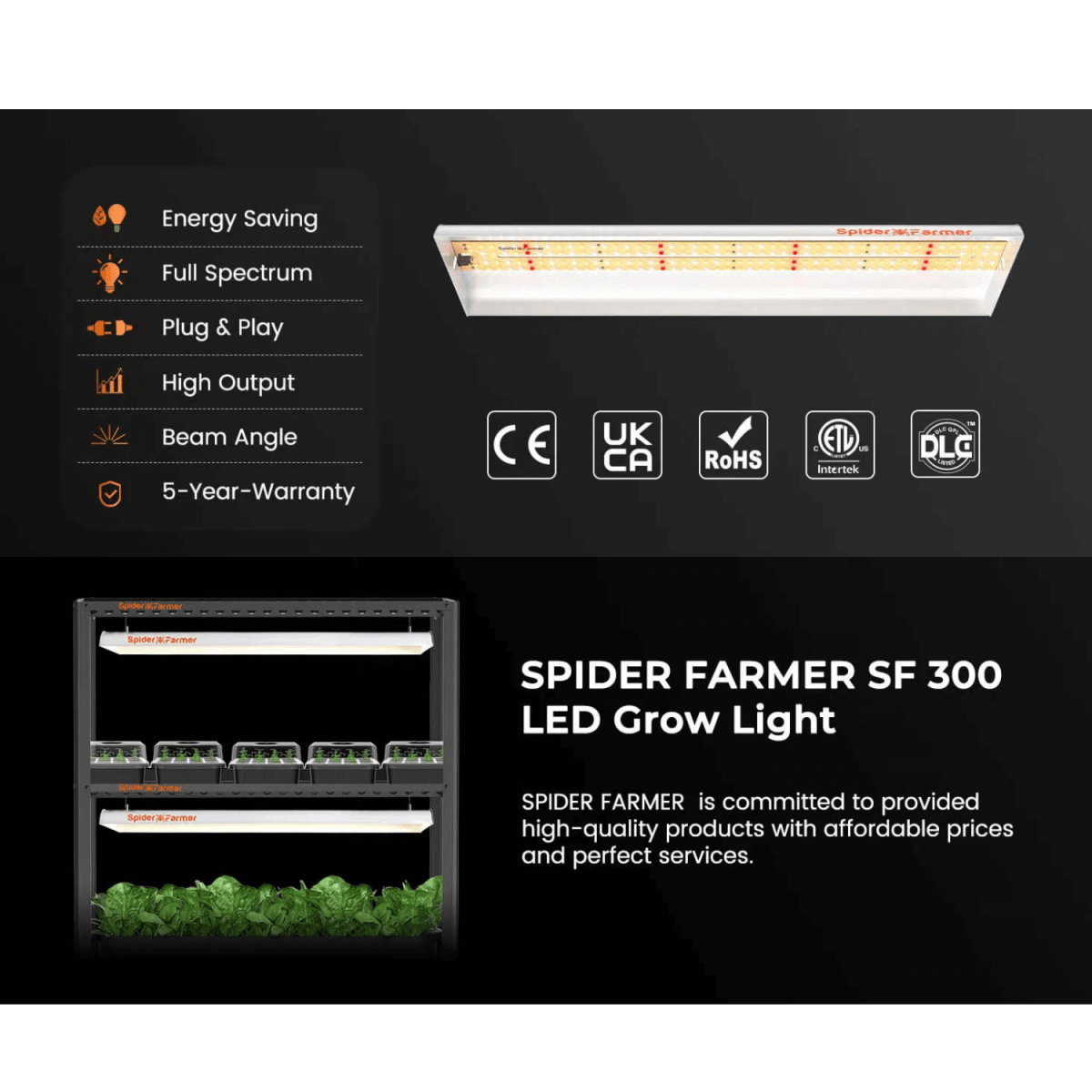 Spider Farmer SF300 33W LED Veg Grow Light - Ed's Plant Shop
