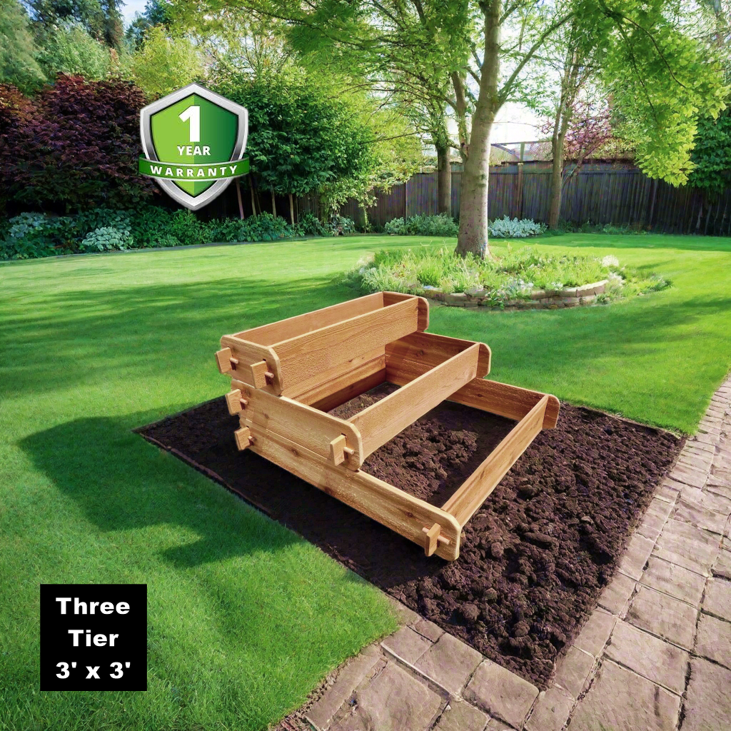 Timberlane Gardens Raised Garden Bed Kit 3 Tiered (1x3 2x3 3x3) Select Cedar Elevated Planter - Ed's Plant Shop