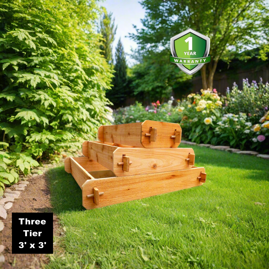 Timberlane Gardens Raised Garden Bed Kit 3 Tiered Pyramid (1x3 2x3 3x3) Select Cedar Elevated Planter - Ed's Plant Shop