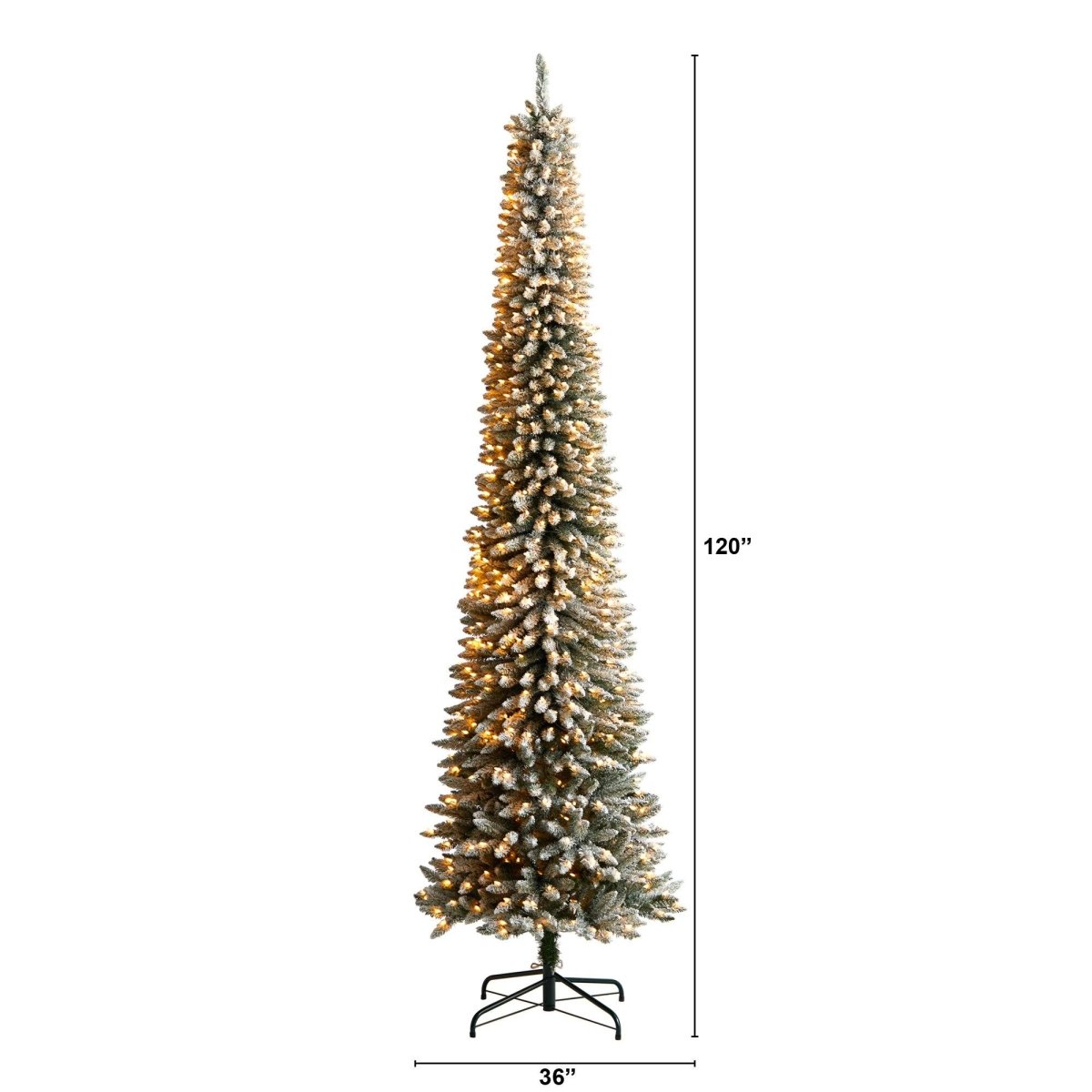 10' Flocked Pencil Artificial Christmas Tree | Slim Design & 700 Lights - Ed's Plant Shop