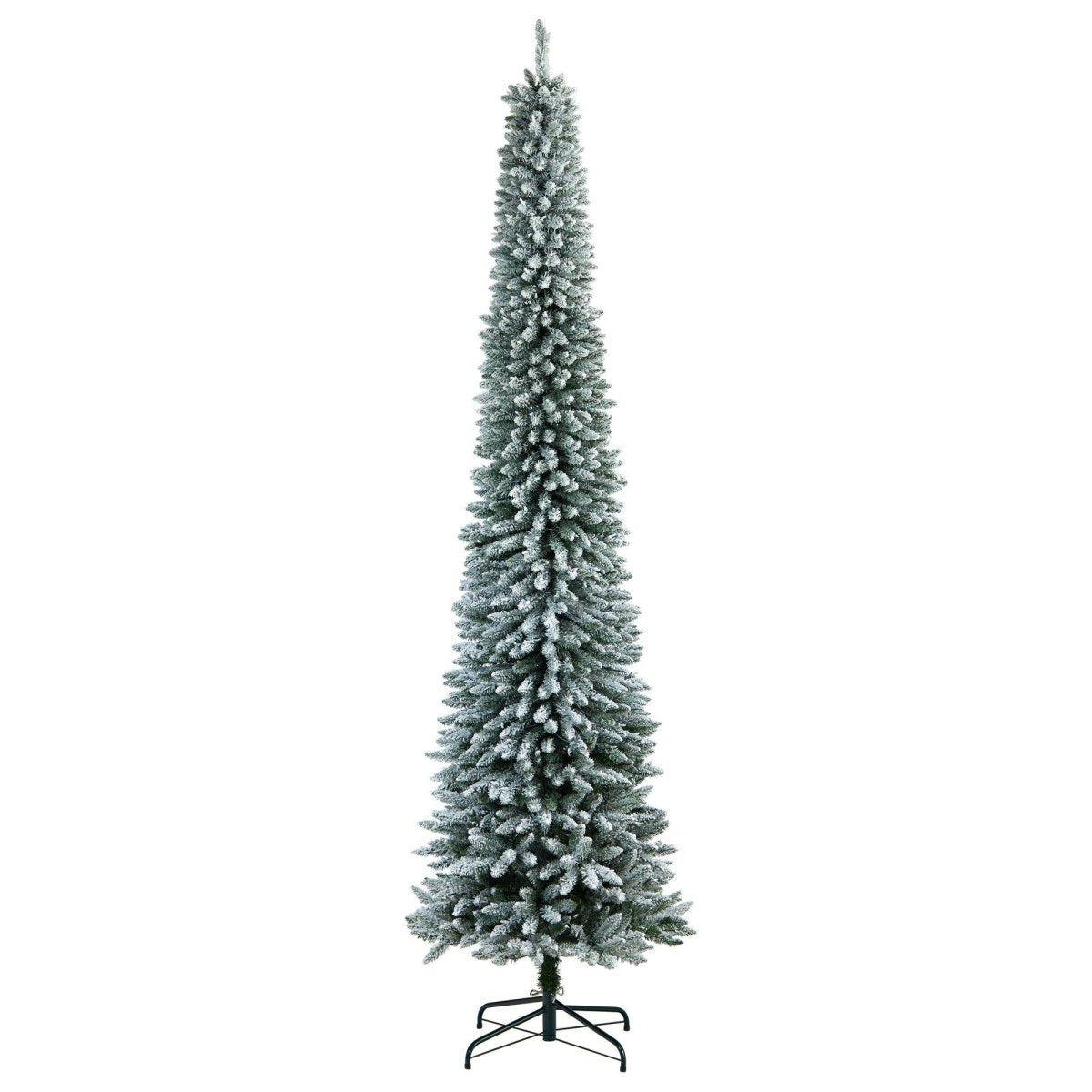 10' Flocked Pencil Artificial Christmas Tree | Slim Design & 700 Lights - Ed's Plant Shop