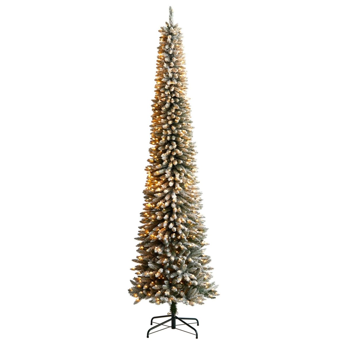 10' Flocked Pencil Artificial Christmas Tree | Slim Design & 700 Lights - Ed's Plant Shop