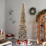 10' Flocked Pencil Artificial Christmas Tree | Slim Design & 700 Lights - Ed's Plant Shop