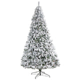 10' Flocked White River Mountain Pine Christmas Tree with Pinecones and 800 Clear LED Lights - Ed's Plant Shop