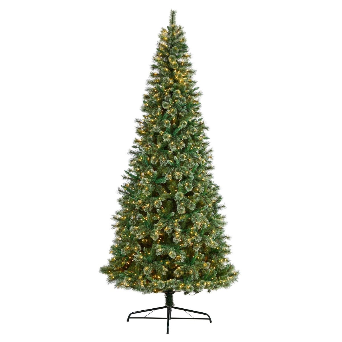 10’ Slim Snow Tip Pine Artificial Christmas Tree with 1,050 Clear LED Lights - Ed's Plant Shop