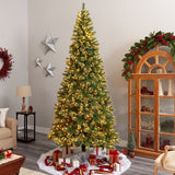 10’ Slim Snow Tip Pine Artificial Christmas Tree with 1,050 Clear LED Lights - Ed's Plant Shop