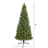 10’ Slim Snow Tip Pine Artificial Christmas Tree with 1,050 Clear LED Lights - Ed's Plant Shop