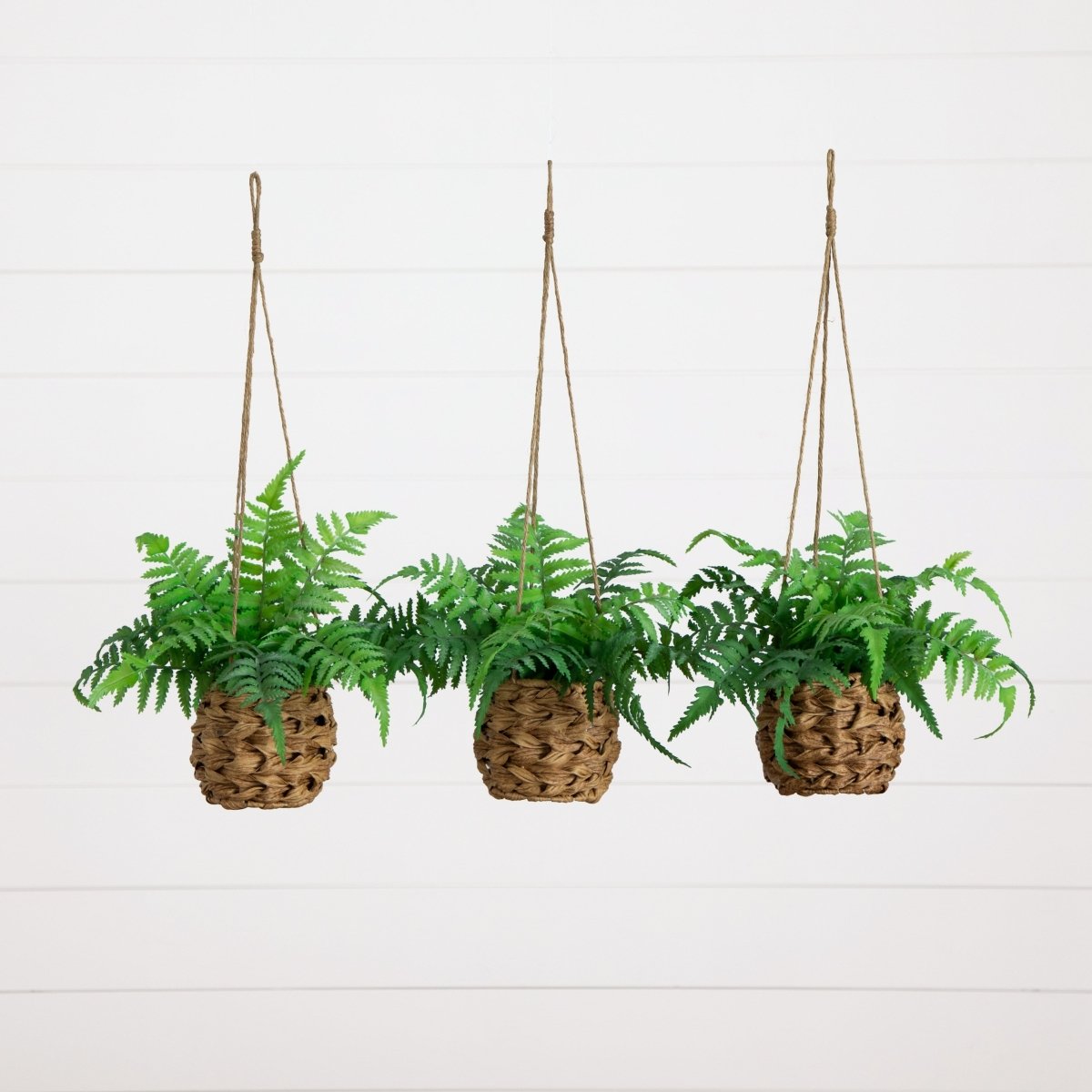 Nearly Natural 10 in. UV Resistant Artificial Boston Fern in Hanging Wicker Basket - Indoor & Outdoor