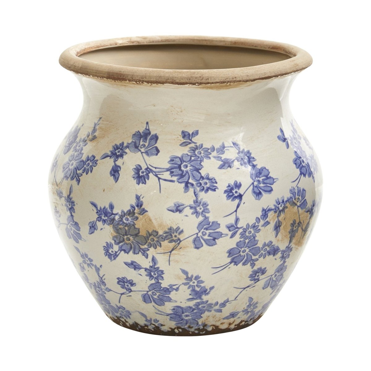 10.5” Tuscan Ceramic Blue Scroll Urn Vase - Ed's Plant Shop