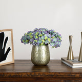 11” Artificial Hydrangea Arrangement in Gold Metal Vase - Ed's Plant Shop