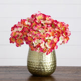 11” Artificial Hydrangea Arrangement in Gold Metal Vase - Ed's Plant Shop