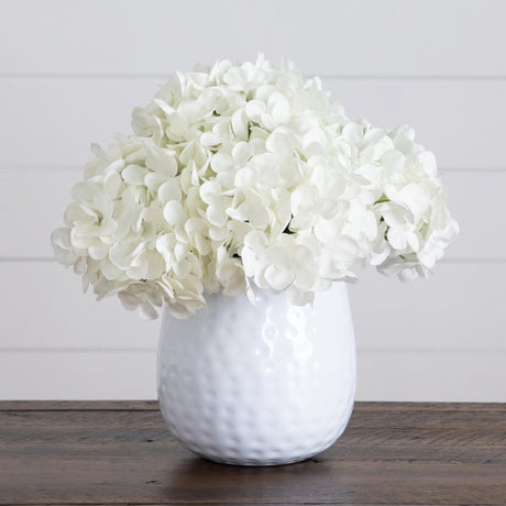 11” Artificial Hydrangea Arrangement in White Metal Vase - Ed's Plant Shop