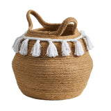 11” Boho Chic Handmade Natural Cotton Woven Planter with Tassels - Ed's Plant Shop