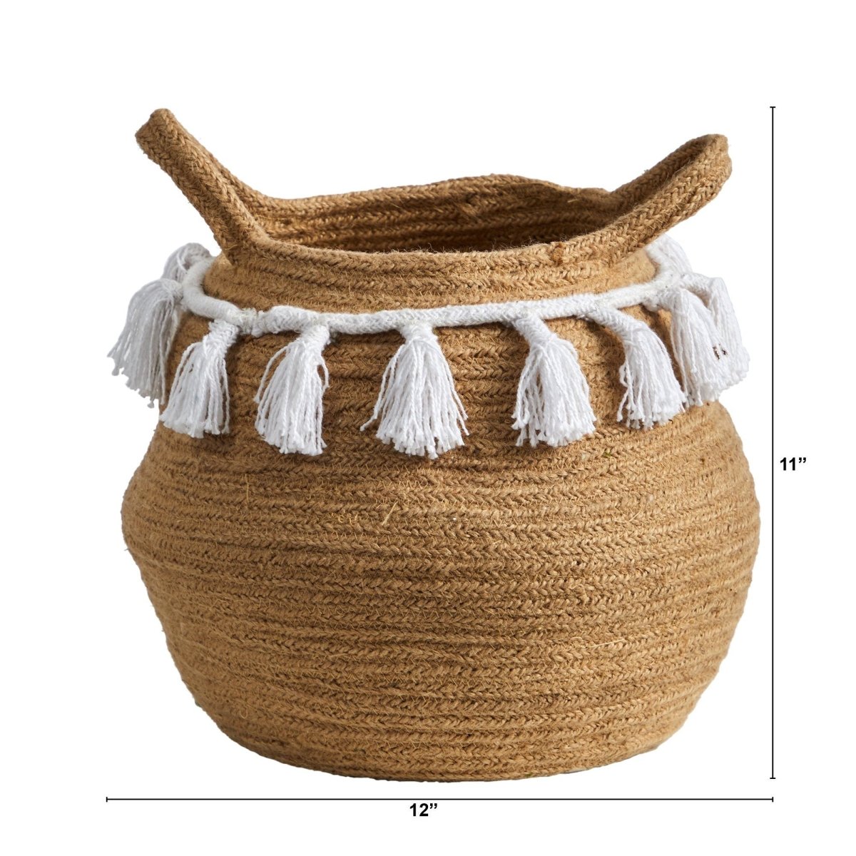 11” Boho Chic Handmade Natural Cotton Woven Planter with Tassels - Ed's Plant Shop