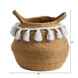 11” Boho Chic Handmade Natural Cotton Woven Planter with Tassels - Ed's Plant Shop