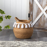 11” Boho Chic Handmade Natural Cotton Woven Planter with Tassels - Ed's Plant Shop