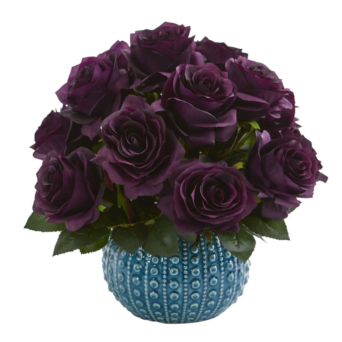 11.5’’ Rose Artificial Arrangement in Blue Ceramic Vase - Ed's Plant Shop