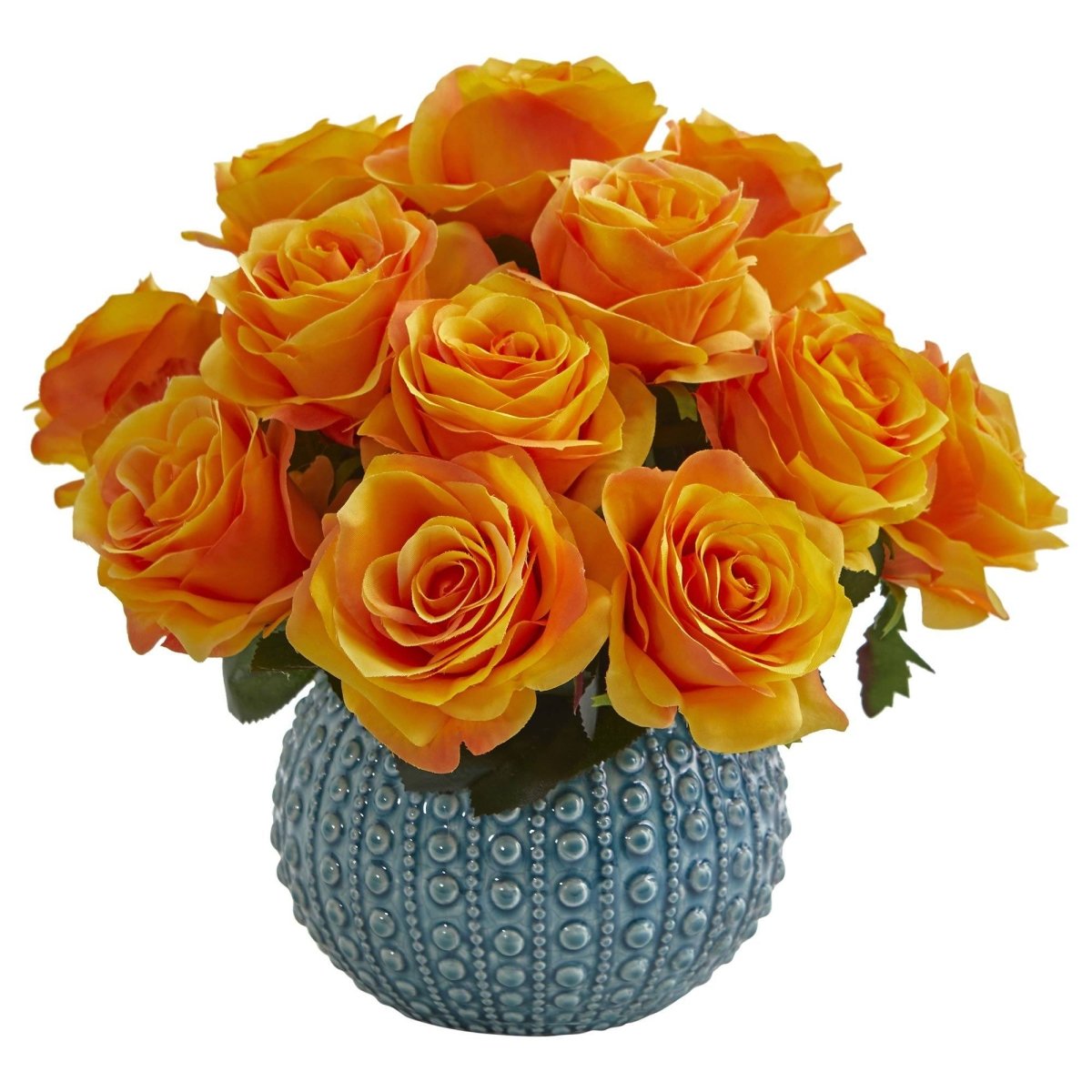 11.5’’ Rose Artificial Arrangement in Blue Ceramic Vase - Ed's Plant Shop