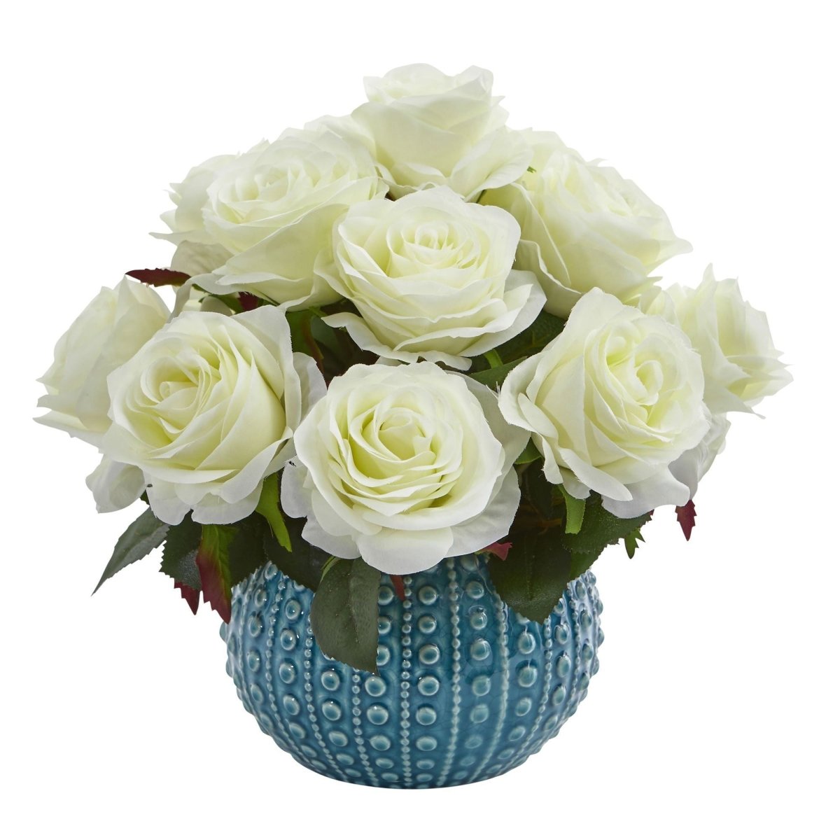 11.5’’ Rose Artificial Arrangement in Blue Ceramic Vase - Ed's Plant Shop