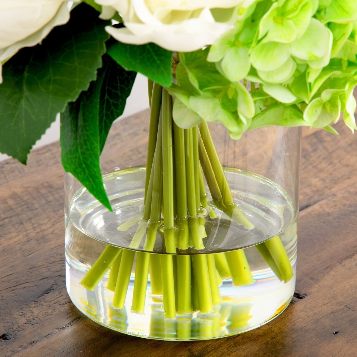 12" Artificial Peony, Hydrangea, and Tulip Arrangement in Glass Vase - Ed's Plant Shop