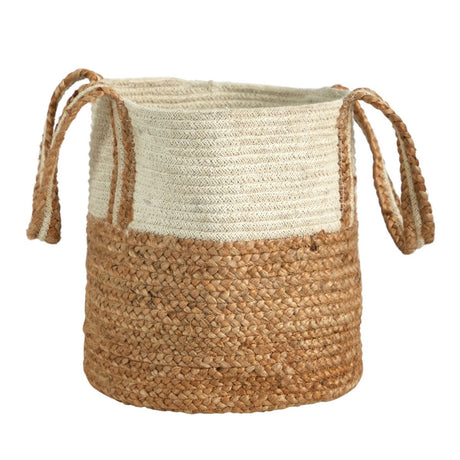 14” Boho Chic Basket Natural Cotton and Jute with Handles - Ed's Plant Shop